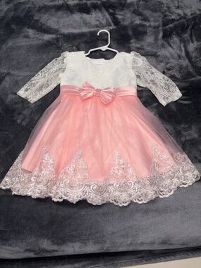 White & Pink Lace Bodice Tulle Skirt Girls' Party Dress